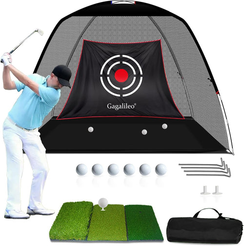 Golf Net: Backyard Driving Real Golf Ball Practice Hitting Training by Turf Mat Target Indoor Outdoor Chipping Swing Gift for Golfers Dad Husband Men